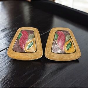 Vintage Colorful Enamel Geometric Clip On Earrings